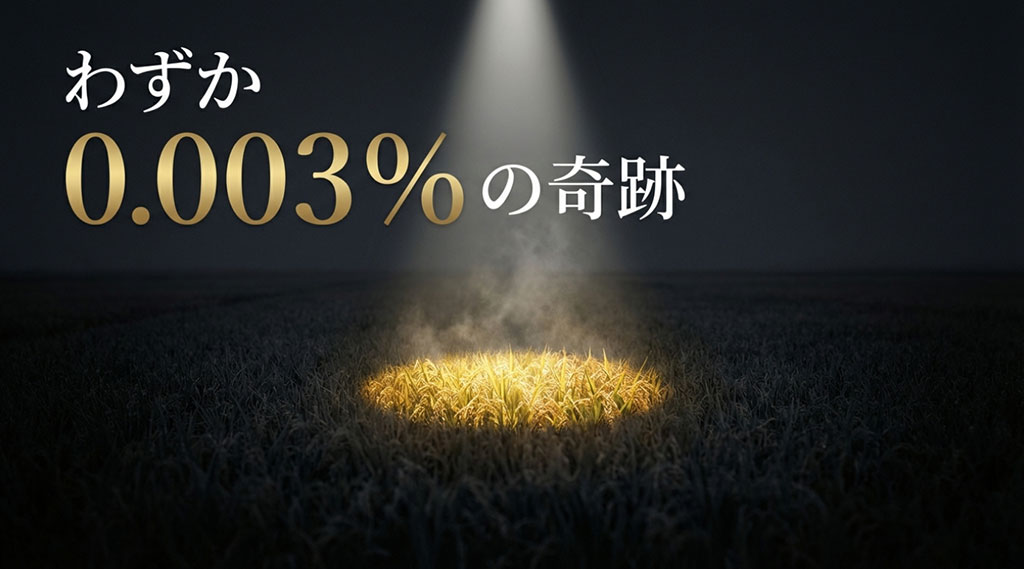 魚沼産コシヒカリの中でもわずか0.003%という雪椿の希少性を示すデータ